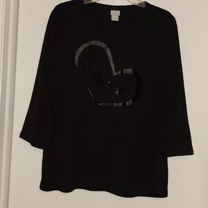 Chico's,new Condition, Black Heart Accent 3/4 Sleeve Top. Chico's Size 2. Large